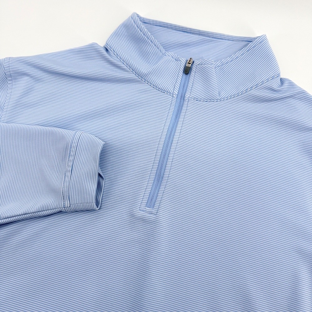 Peter Millar 1/4 Zip Sweater Mens L Blue Striped Performance Pullover Golf